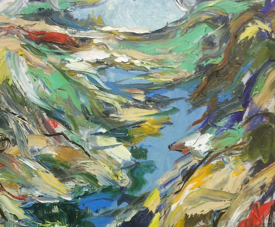 MOUNTAIN LANDSCAPE - landscape art, mountainscape, mountain, expressive, sky, canyon  68x73
