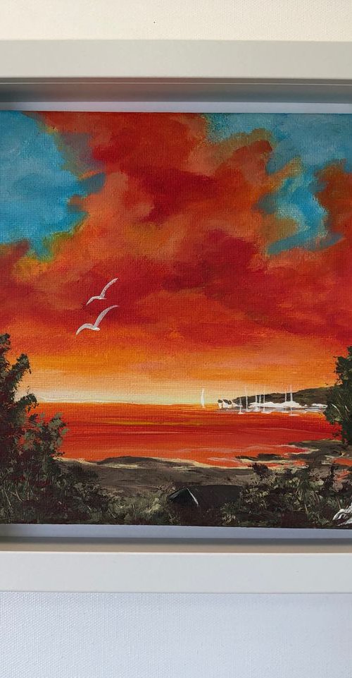 Red Sky over Old Harry Rocks in Dorset by Marja Brown