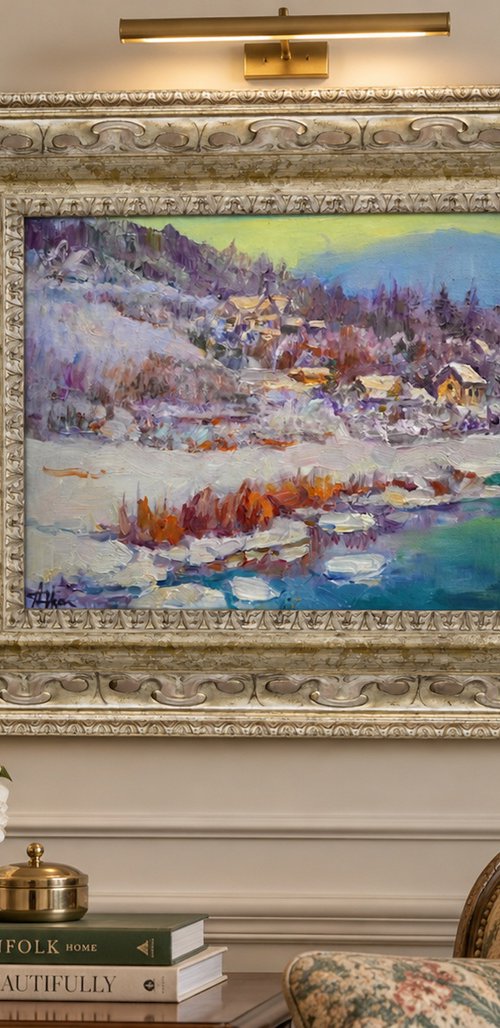 Winter Village by the River by Aleksandr Dubrovskyy