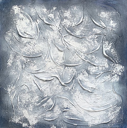 Music on canvas.  Indigo and white modern texture artwork. by Marina Skromova