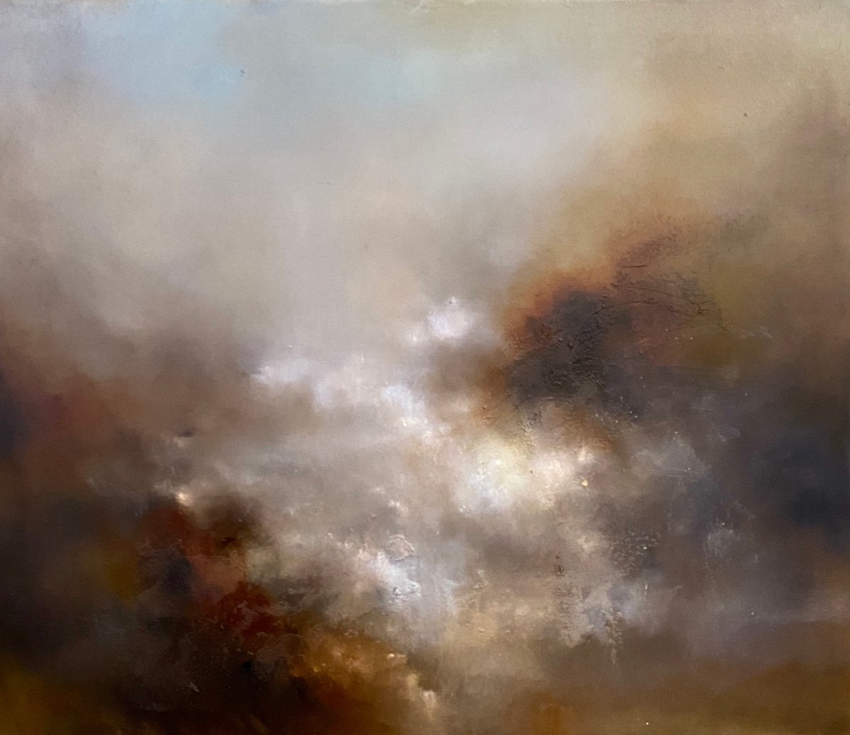 Sweet harmony 70X60cm - gold particles original oil painting landscape gift modern urban... by Elena Troyanskaya