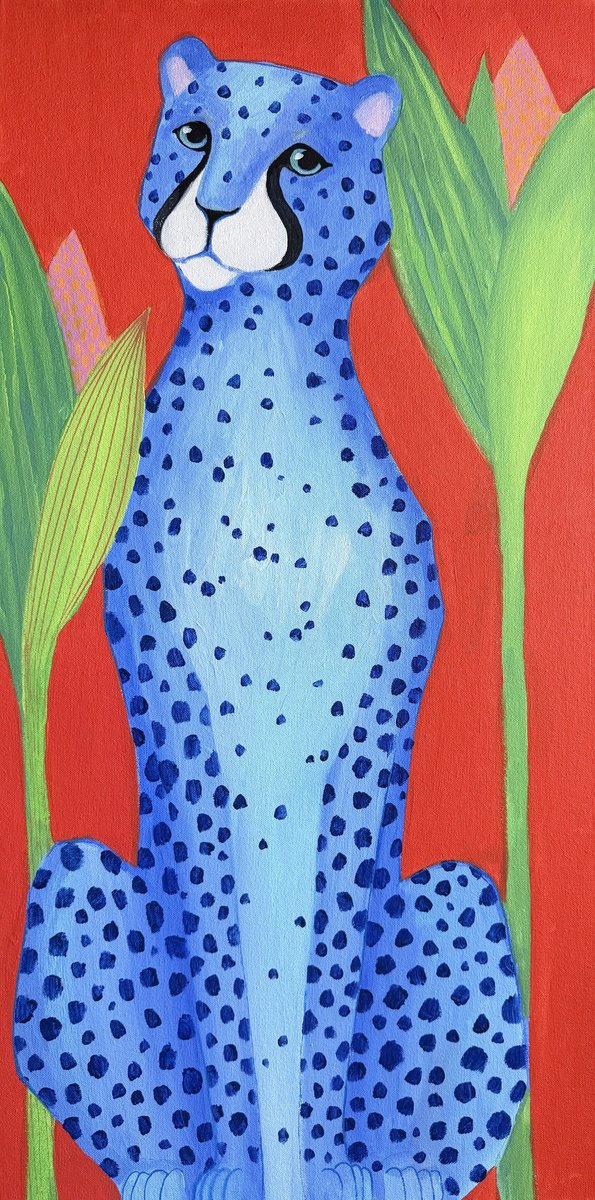 Surrealistic Botanical Acrylic Painting By Daria Borisova, 18 X 36, Scarlet Dream, Original Artwork