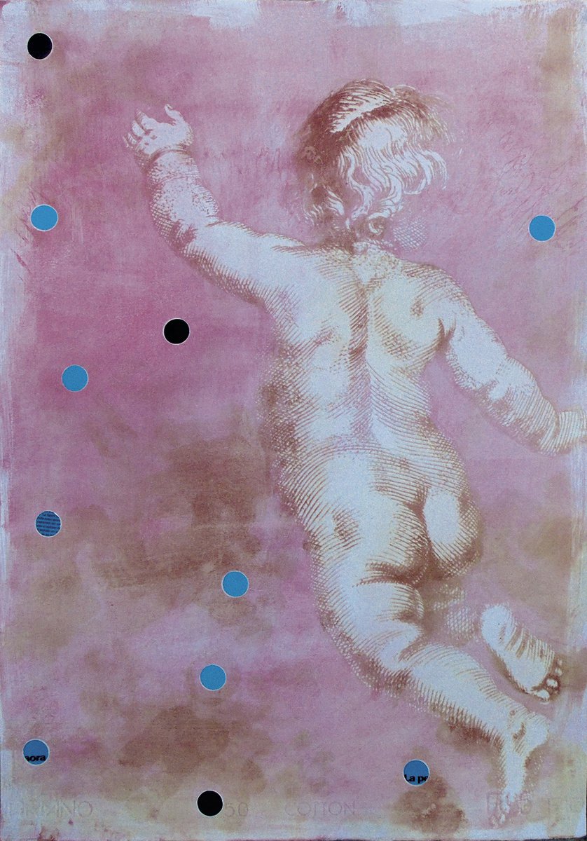 Illustrative Portrait Print By Manel Villalonga, 17 X 24", Gum Bichromate Pink Angel, Original Artwork