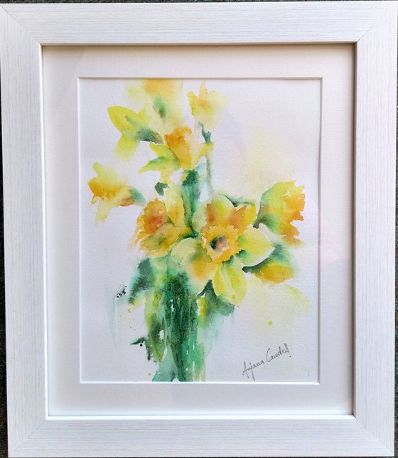 Daffodil painting, original watercolour, watercolor, spring flower, floral art