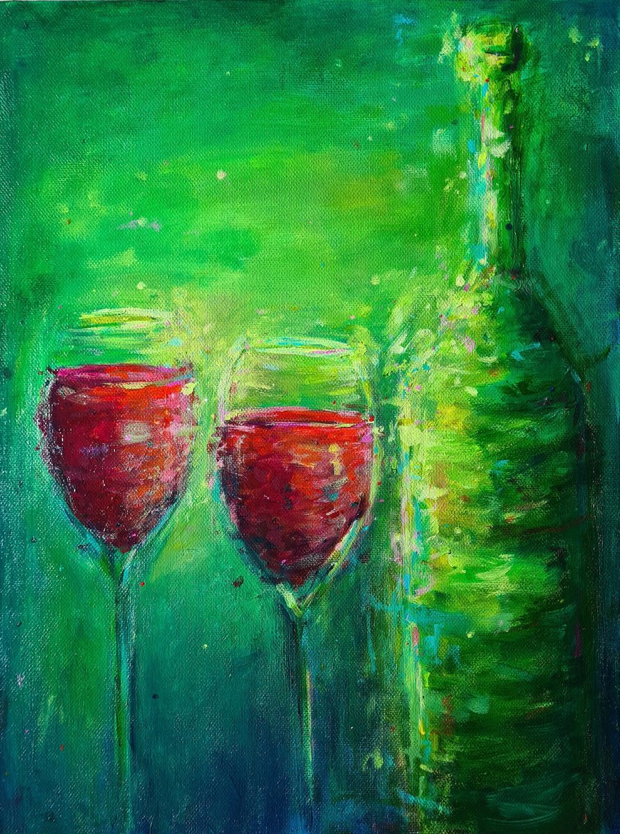 Impressionistic Still Life Acrylic Painting By Dawn Underwood, 12 X 16, Red Wine, Original Artwork