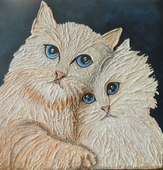 Princess and the Drifter - Original, unique, impressionist figurative, feline romance, impasto painting