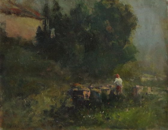 Landscape Summer Time Original oil Painting, Impressionism, Signed, One of a Kind