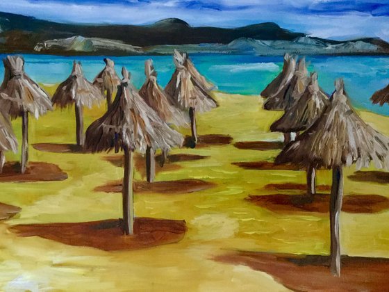 Tenerife Playa De La  Vista cloudy day at  the beach, OIL  MODERN landscape  painting OFFICE DECOR