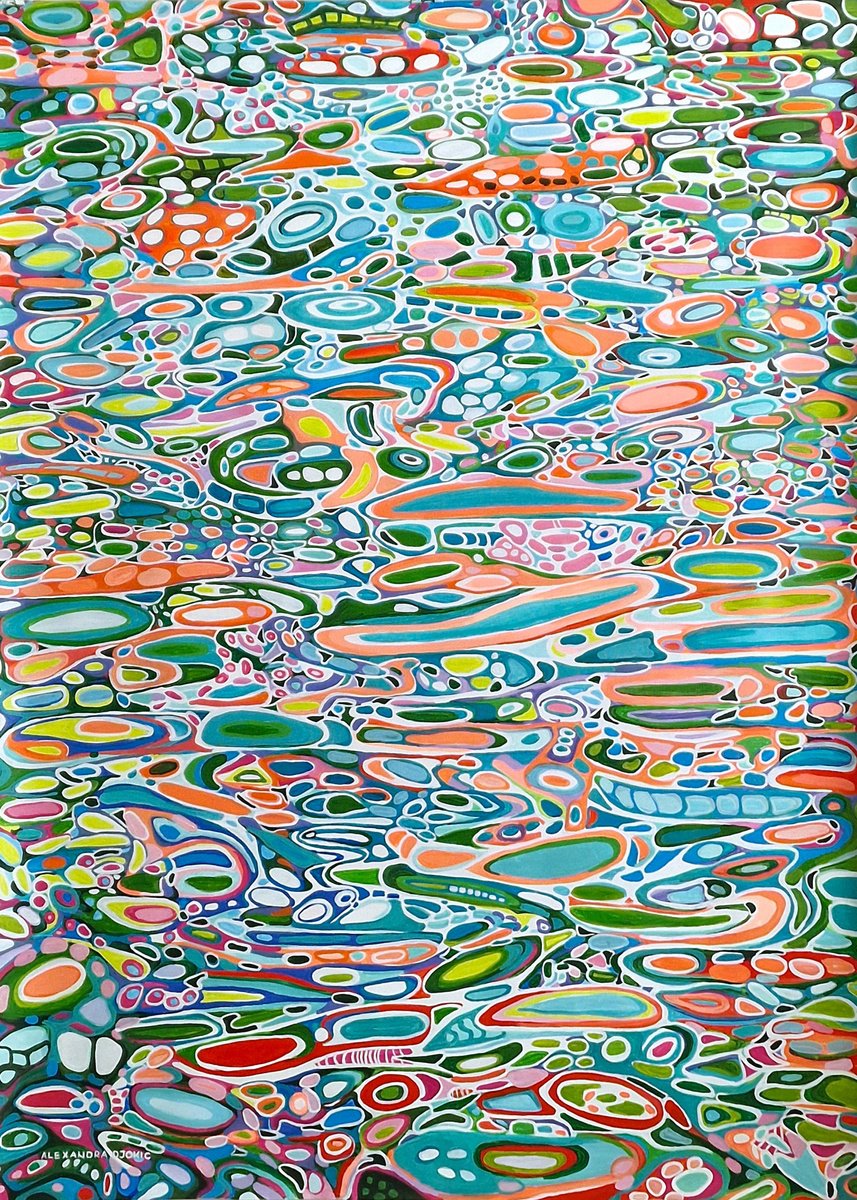 Organic Abstract Acrylic Painting By Alexandra Djokic, 46 X 63, Water Reflection, Original Artwork