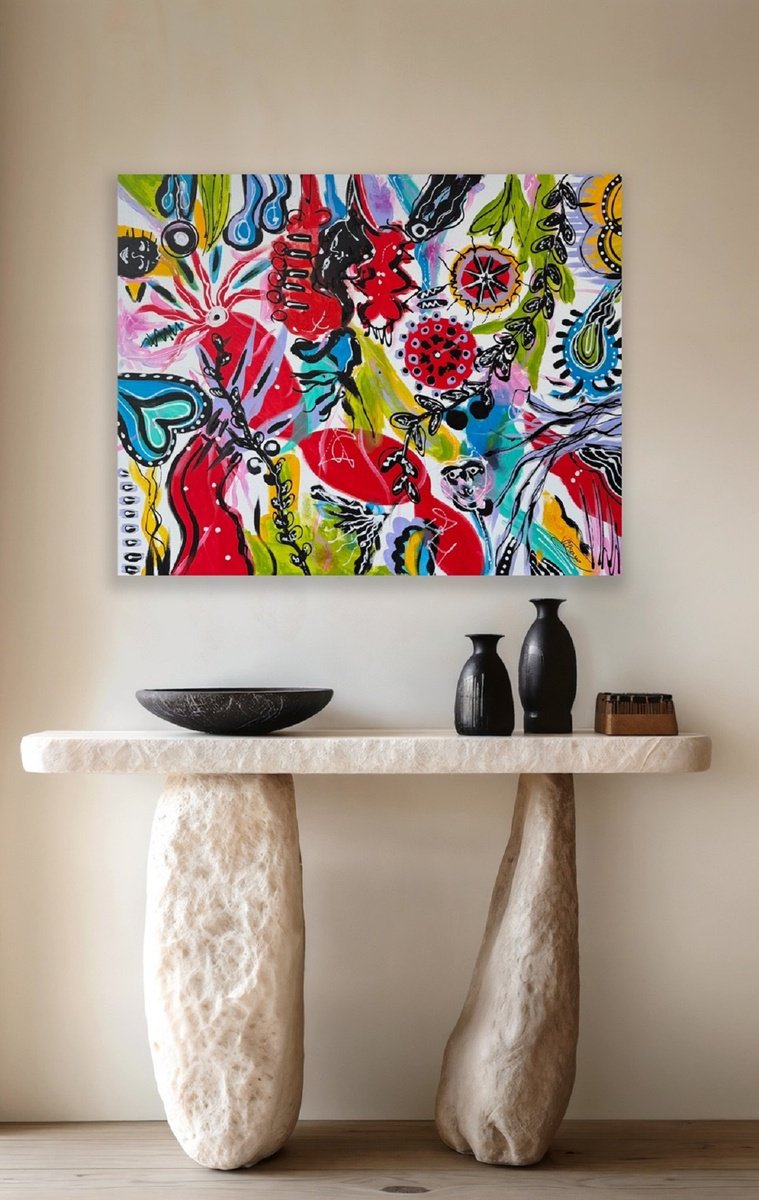 Organic Abstract Acrylic Painting By Veronica Vilsan, 39 X 31", Life In Colors 88, Original Artwork