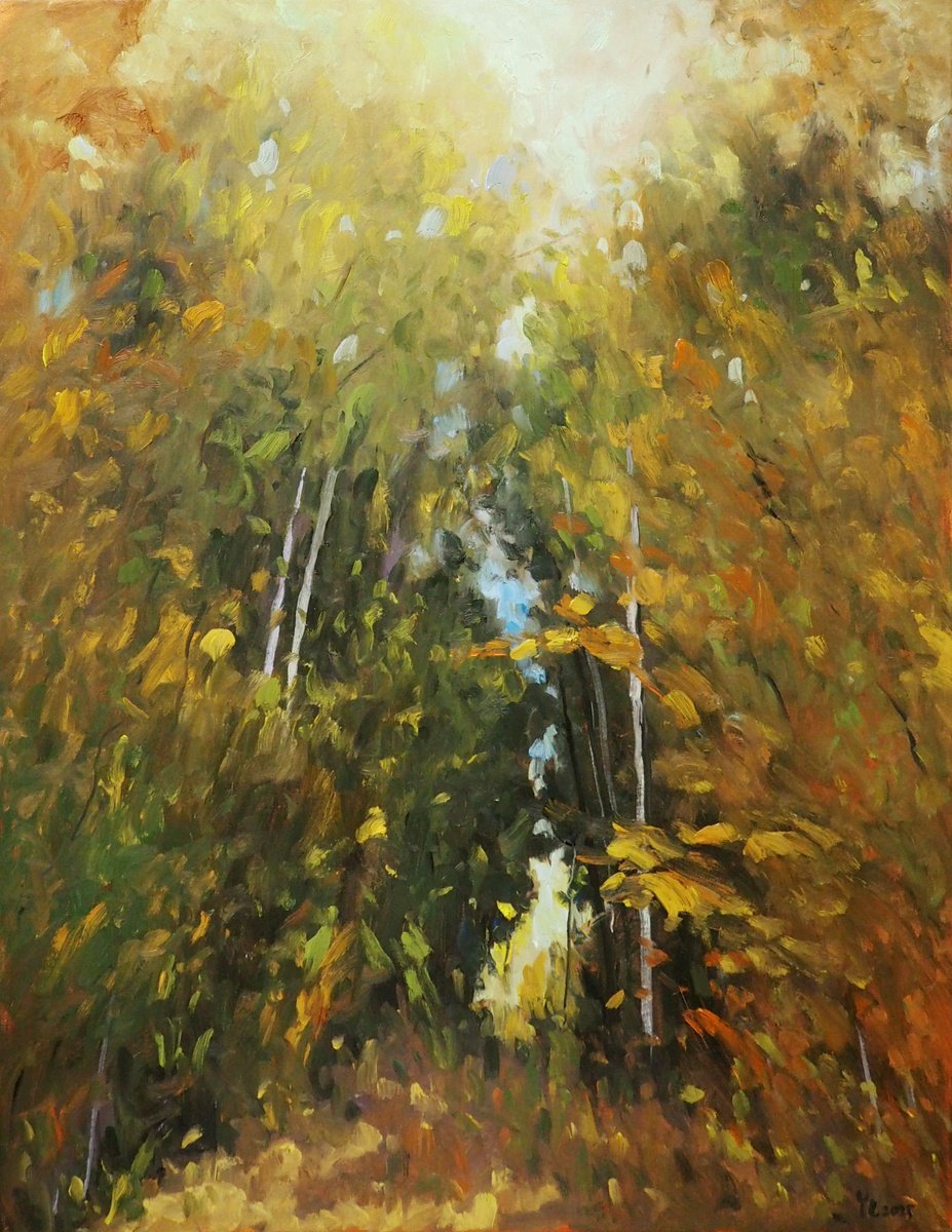 Impressionistic Landscape Oil Painting By Yuanyuan Liu, 28 X 35", Autumn Colors, Original Artwork