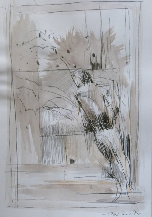 View from the window, pencil drawing 29x21 cm by Frederic Belaubre
