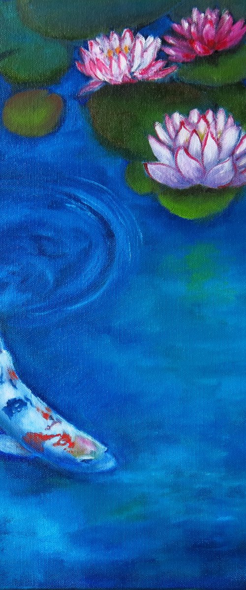 Koi Fish and Water Lilies by Maureen Greenwood
