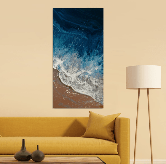 46.8" Seascape "Evening Waves" LARGE Painting  60 x 119 cm