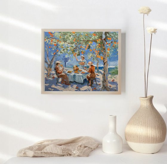 Picnic by tangerine tree