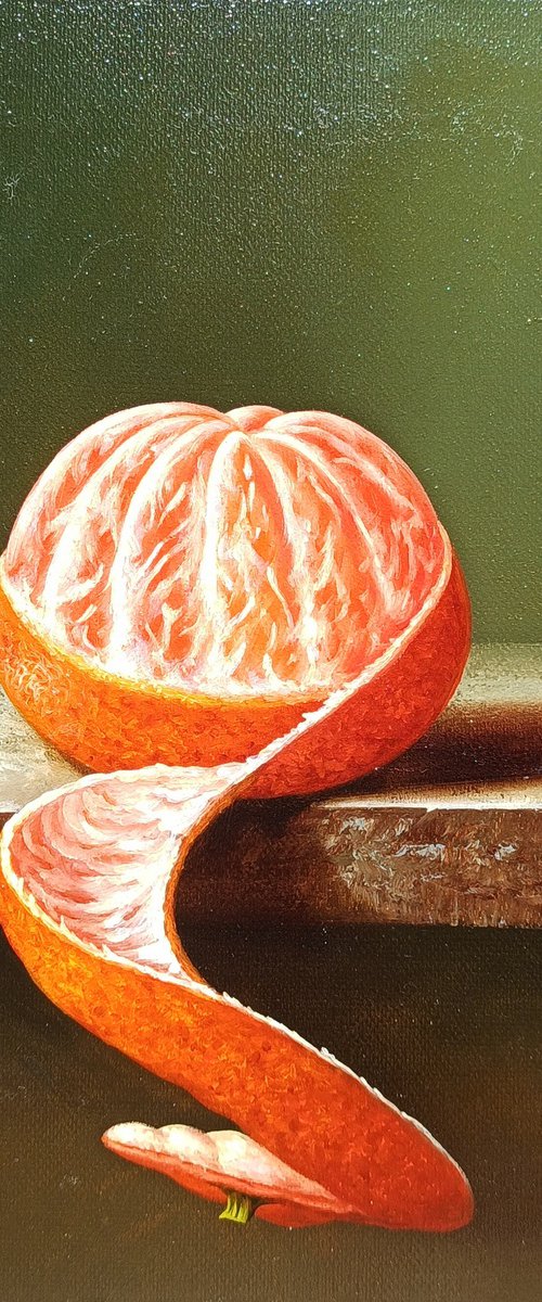 Still life - A tangerine  (24x30cm, oil painting, ready to hang) by Sergei Miqaielyan