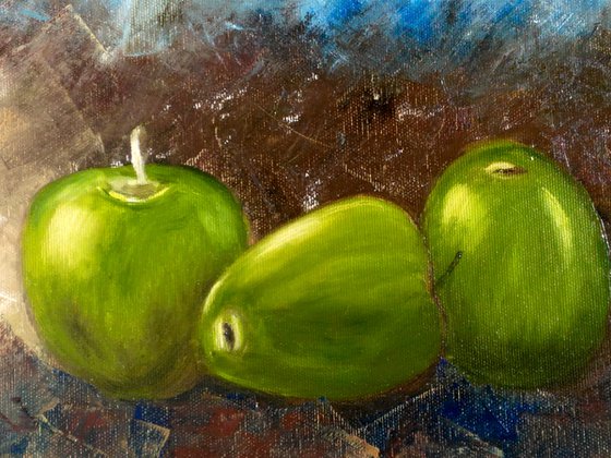 Apples Original Oil Canvas Wall Art 20 by 12"