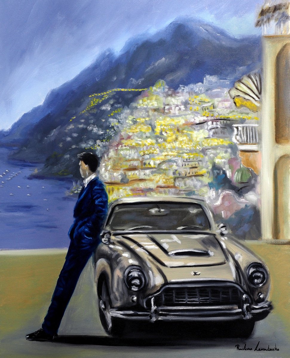 Impressionistic Cityscapes Oil Painting By Ruslana Levandovska, 24 X 30", The Amalfi Coast Drive, Original Artwork