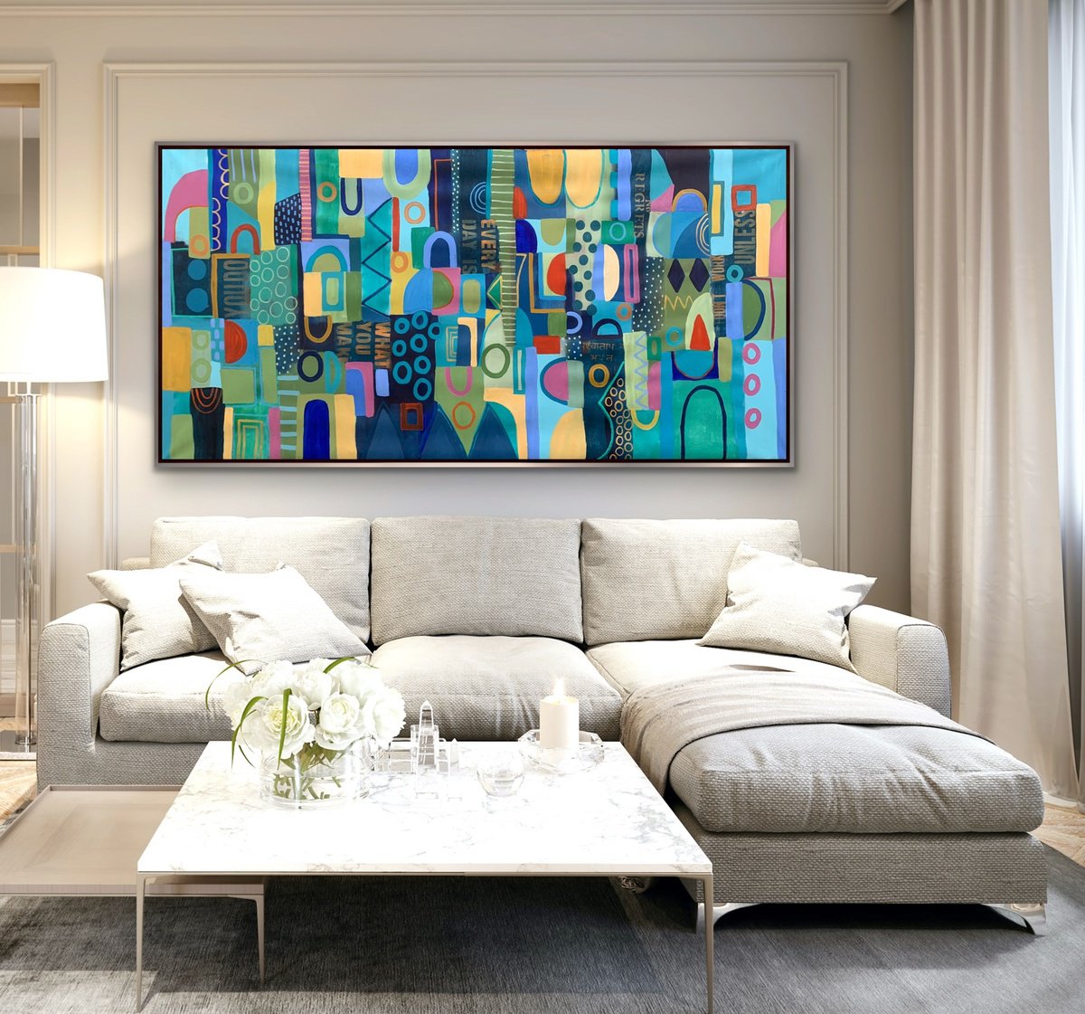 Organic Abstract Acrylic Painting By Rashna Hackett, 72 X 37", Every Day, Original Artwork