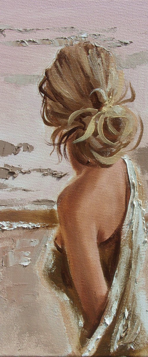 " THE END " SUN SKY SEA SAND liGHt  ORIGINAL OIL PAINTING, GIFT, PALETTE KNIFE by Monika Luniak