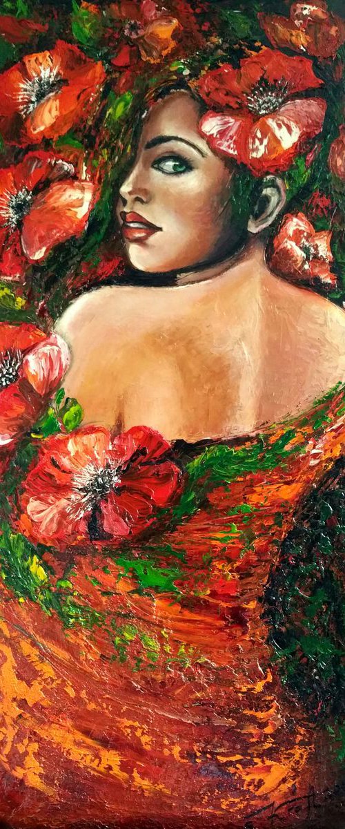 "Opium"Original oil painting on canvas,large format 50x100x2 cm by Elena Kraft