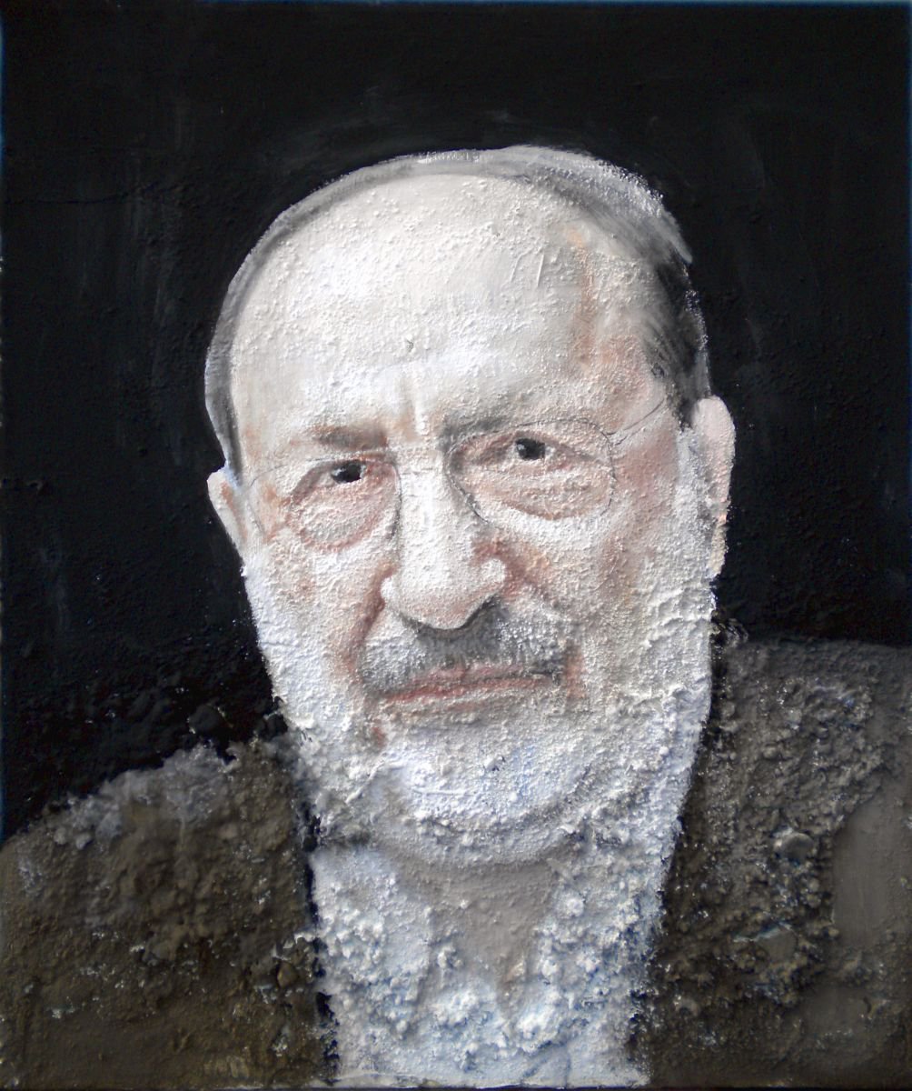 Photorealistic Portrait Painting By Paolo Beneforti, 20 X 24", Portrait Of Umberto Eco, Original Artwork