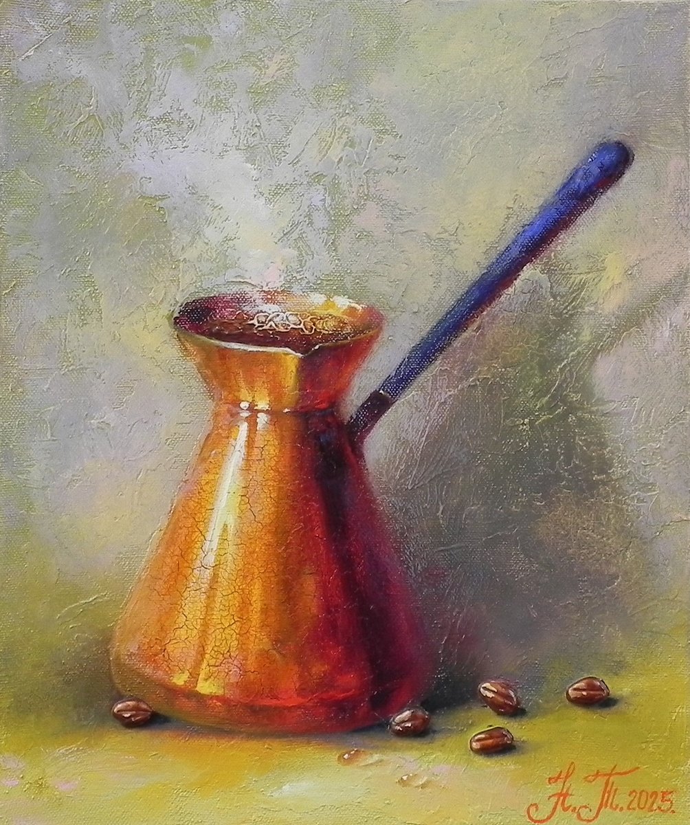 Impressionistic Still Life Oil Painting By Tetiana Novikova, 10 X 12", "Morning Aroma", Original Artwork