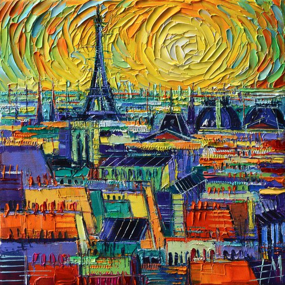 Eiffel Tower and Paris Rooftops in Sunlight Stylized Cityscape Mona Edulesco