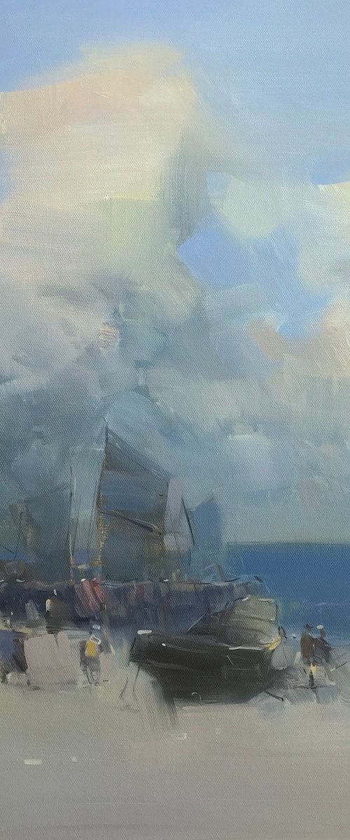Harbor, Original oil painting, Handmade artwork, One of a kind by Vahe Yeremyan