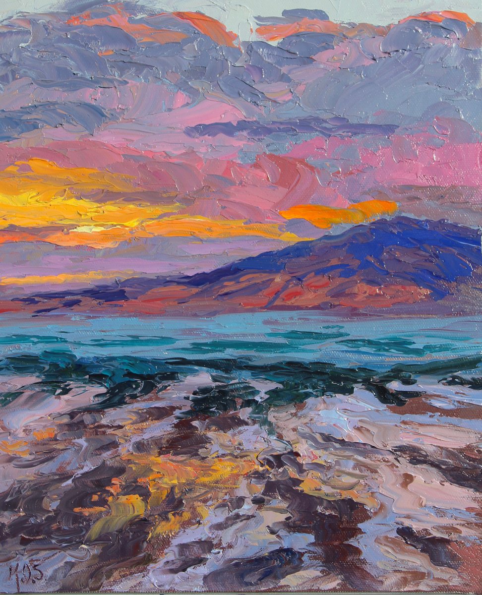 Impressionistic Landscape Oil Painting By Kristen Olson Stone, 10 X 12", Lahaina Sunset, Original Artwork