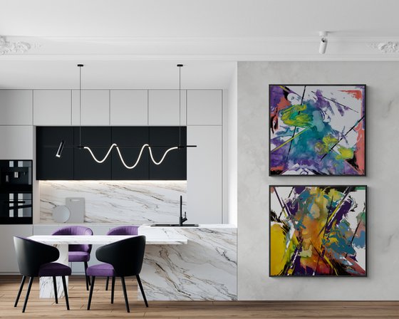 Big XXL Abstract painting - "Bright mirage" - Abstraction - Geometric - Space abstract - Big painting - Bright abstract - Diptych abstract