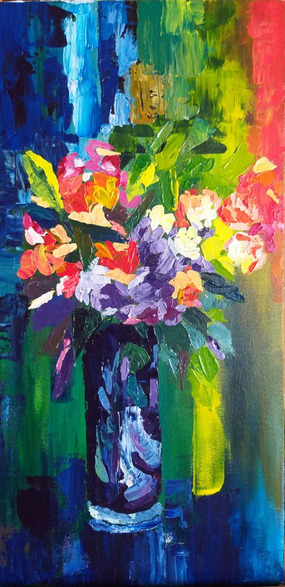 Abstract Botanical Acrylic Painting By Geeta Yerra, 12 X 24, Abstract Flowers, Original Artwork