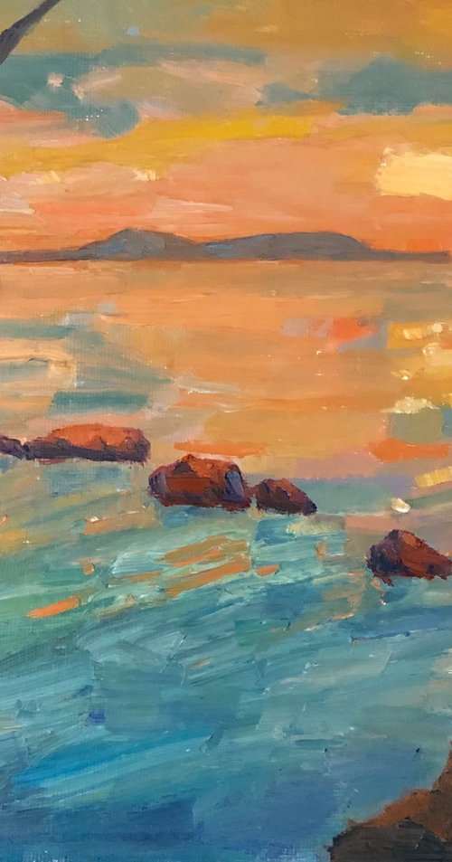 The breeze at dawn seascape oil painting by Padmaja Madhu