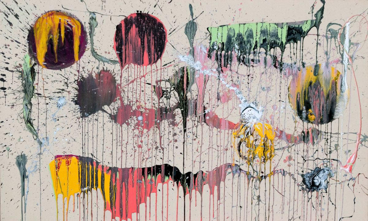 Abstract Acrylic Painting By Sumit Mehndiratta, 36 X 61", Untitled Nº92, Original Artwork