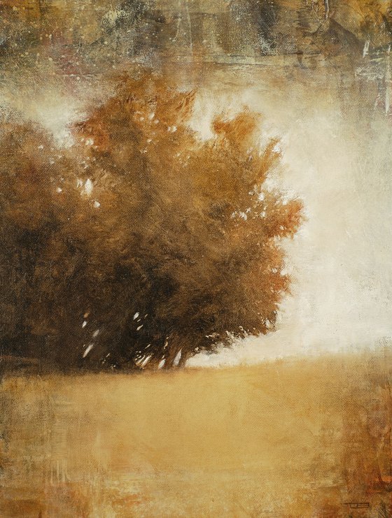 Golden Trees 221003, Tonal landscape and trees impressionist oil painting