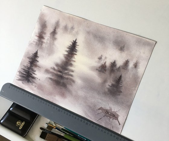 "Foggy alpine forest"