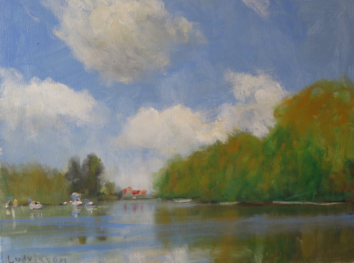 Impressionistic Landscape Oil Painting By Malcolm Ludvigsen, 24 X 18", The Ouse Near York, Original Artwork