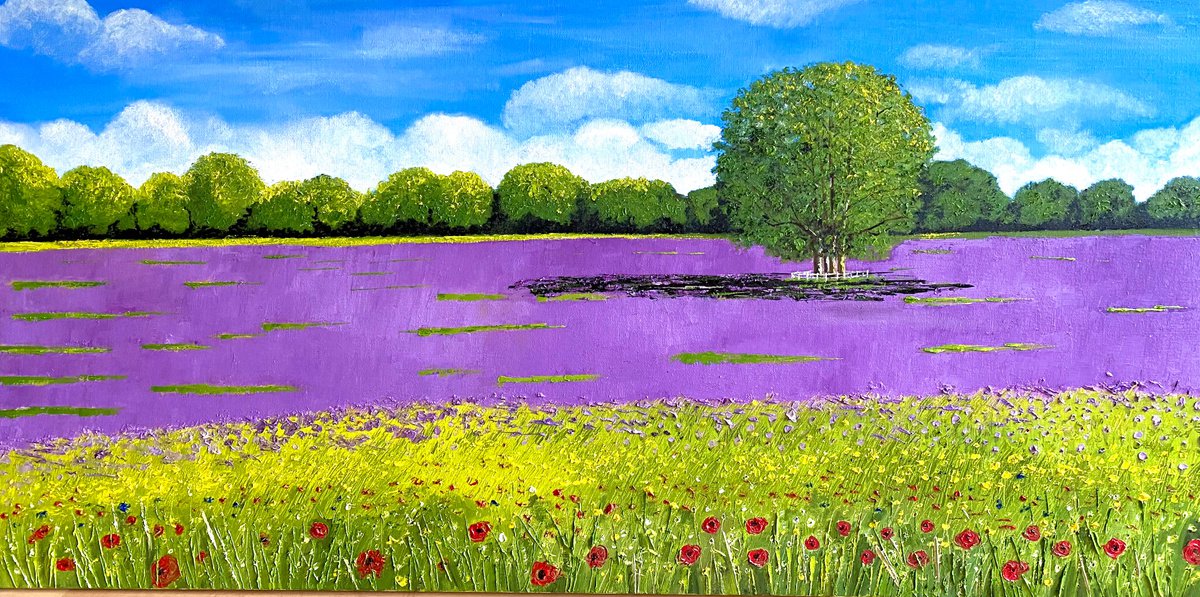 Wild Flowers And Lavender By Maggie Jukes, 40 X 20, Artwork For Sale On Artfinder