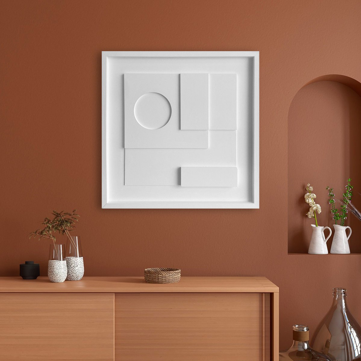 Geometric Abstract Relief By Liam Roberts, 20 X 20", Nestle, Original Artwork