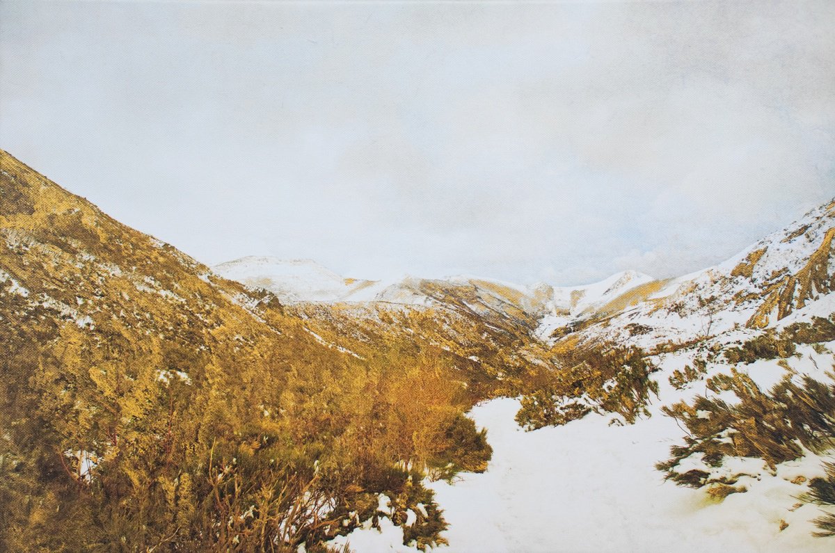 Impressionistic Landscape Painting By Viet Ha Tran, 26 X 18", Golden Mountain, Original Artwork