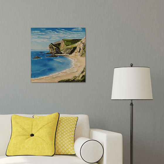 Coastline in England, original landscape sea oil painting, Gift, bedroom painting