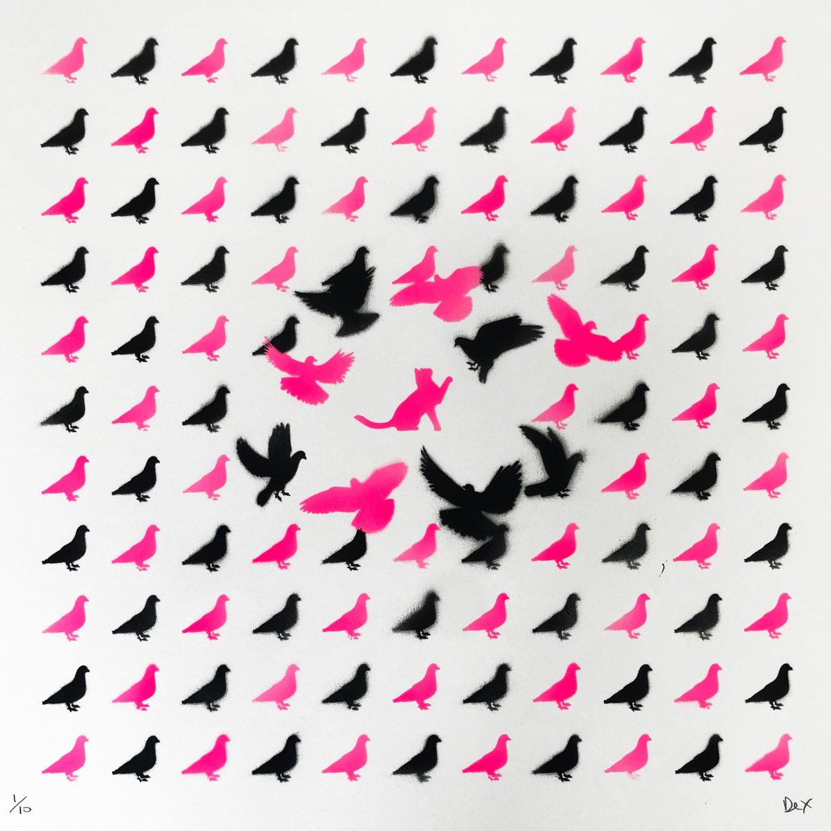 Amongst The Pigeons (Pink stencil) by Dex