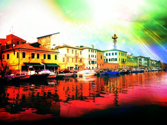 Venice sister town Chioggia in Italy - 60x80x4cm print on canvas 00761m1 READY to HANG