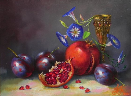 "Still life with pomegranate" Oil on canvas Original art Kitchen decor 2021