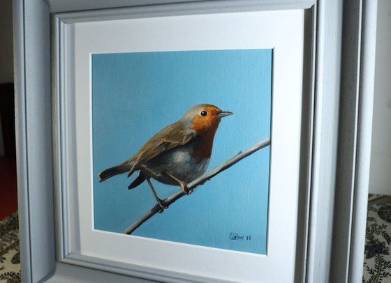 Robin on a Wire, Bird Artwork, Animal Art Framed