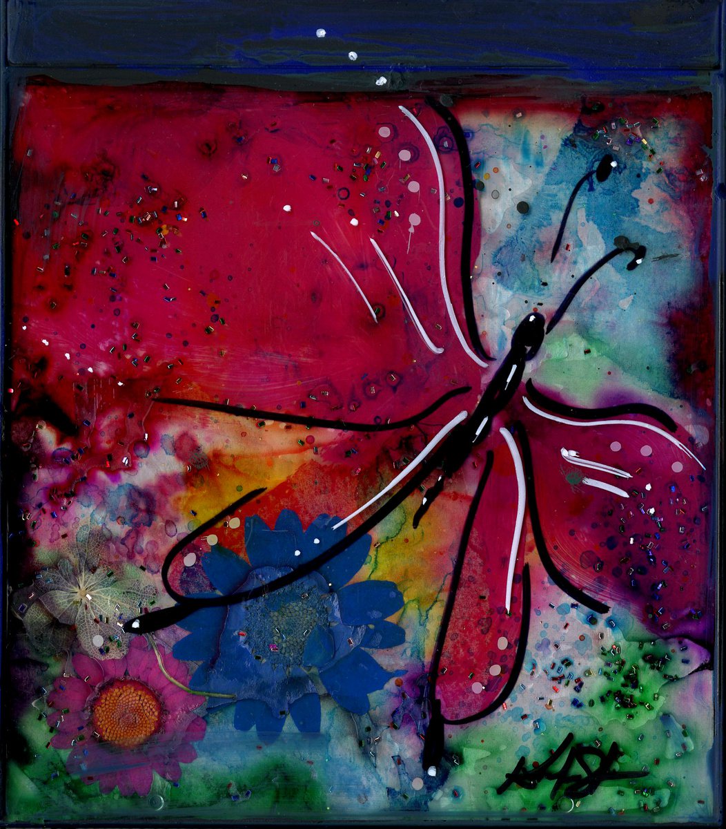 Mixed Media Butterfly 3 - Altered Cd Case Art by Kathy Morton Stanion by Kathy Morton Stanion