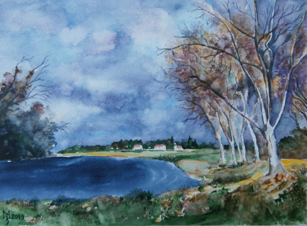 Impressionistic Landscape Watercolour By Zoran Mihajlovic Muza, 10 X 7", Deceptive Autumn, Original Artwork