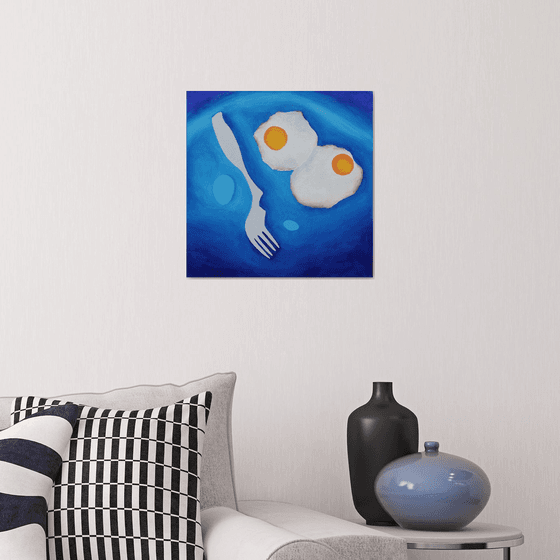 Still life with baked eggs