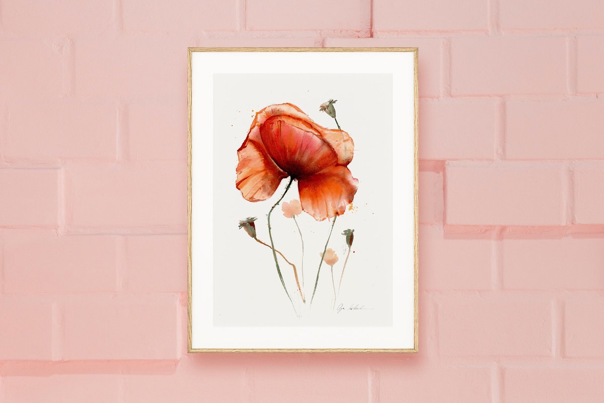 Watercolor abstract poppy by Olga Koelsch