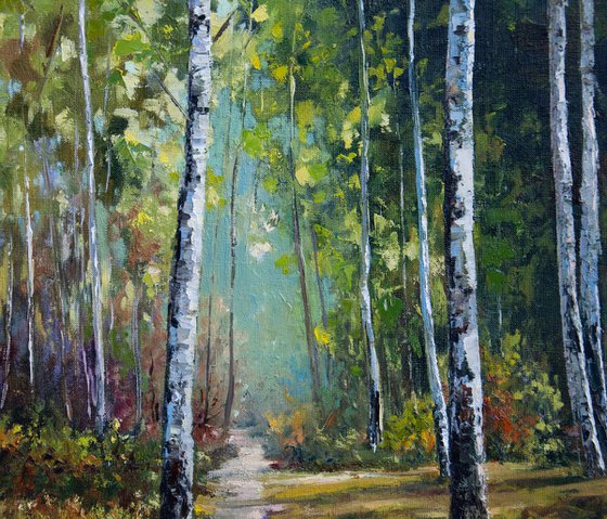 Autumn Forest Oil Painting Original Art Fall Landscape 26 x 34